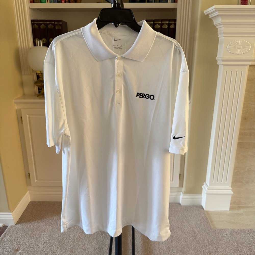 Nike Dri-FIT polo shirt with a "PERGO" logo on the chest
NWT